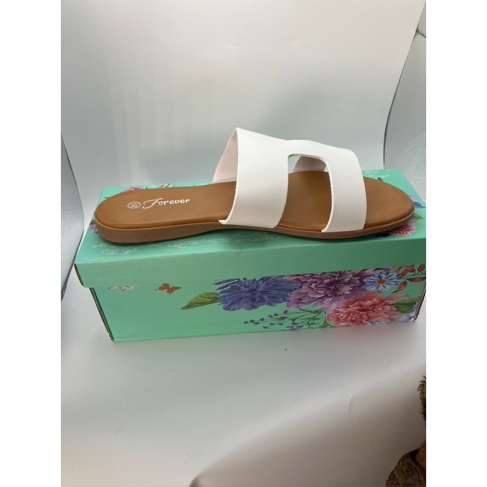 Forever Ample-71 Womens White H-Band Side Cutout Flat Slide Sandals Size Various
